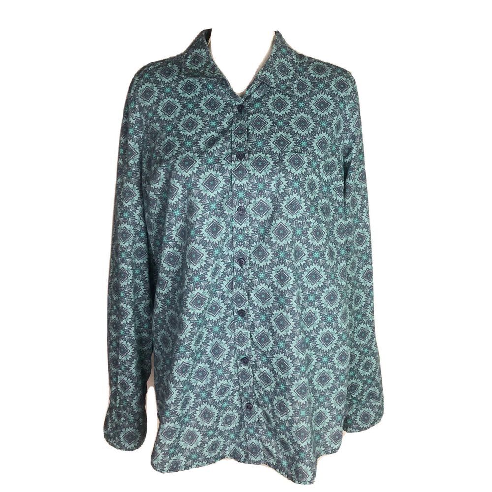 Kim Rogers 100% Cotton Button Front‎ Long Sleeve Shirt Size L Geometric